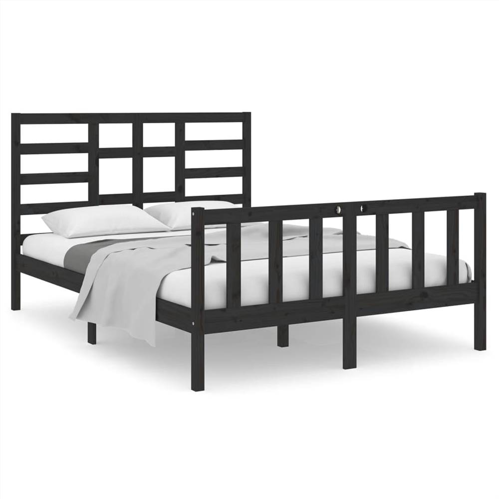 Bed Frame Black Solid Wood 135x190 Cm 4FT6 Double 7 Bed Frame Black Solid Wood 135x190 cm 4FT6 Double