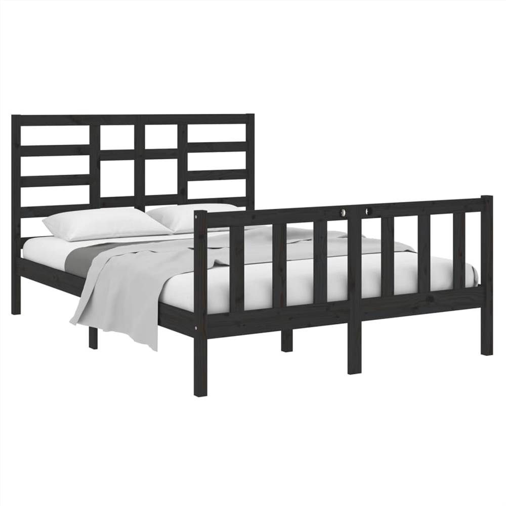Bed Frame Black Solid Wood 135x190 Cm 4FT6 Double 8 Bed Frame Black Solid Wood 135x190 cm 4FT6 Double