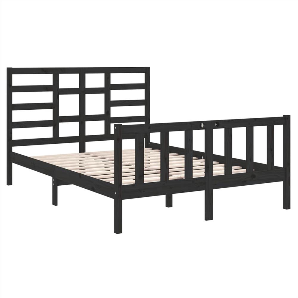 Bed Frame Black Solid Wood 135x190 Cm 4FT6 Double 9 Bed Frame Black Solid Wood 135x190 cm 4FT6 Double