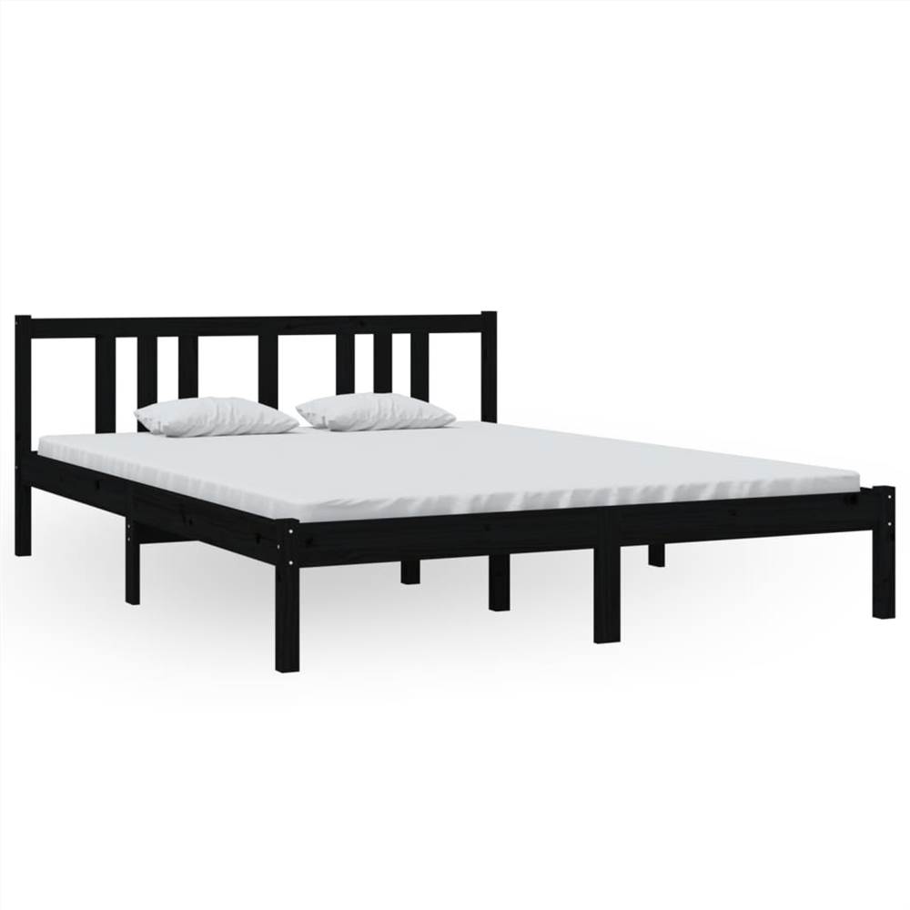 Bed Frame Black Solid Wood 150x200 Cm 5FT King Size 7 Bed Frame Black Solid Wood 150x200 cm 5FT King Size