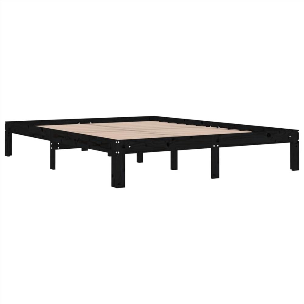 Bed Frame Black Solid Wood 160x200 cm 5FT King Size