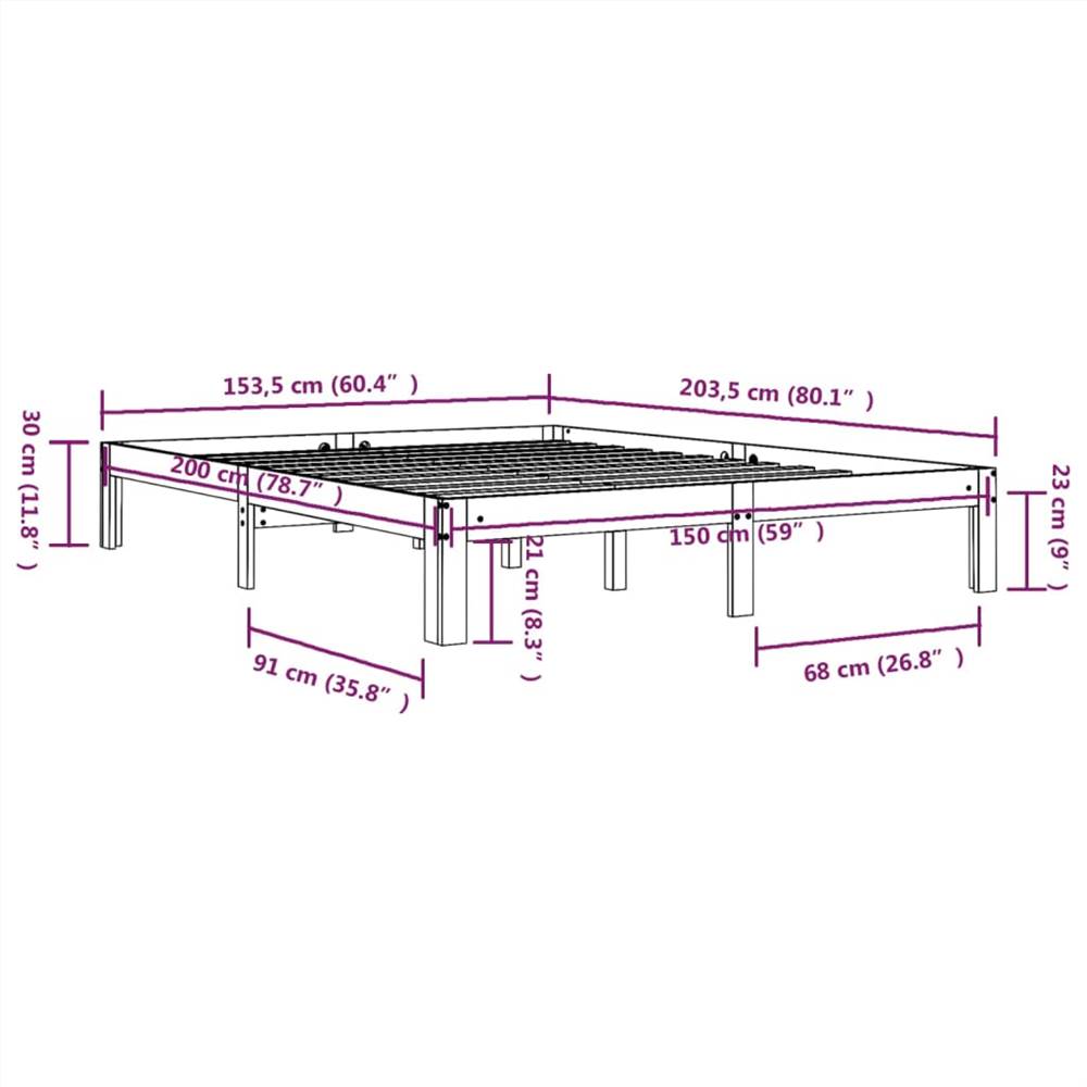 Bed Frame Black Solid Wood 160x200 cm 5FT King Size