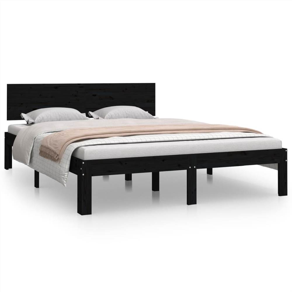 Bed Frame Black Solid Wood 160x200 Cm 5FT King Size 7 Bed Frame Black Solid Wood 160x200 cm 5FT King Size