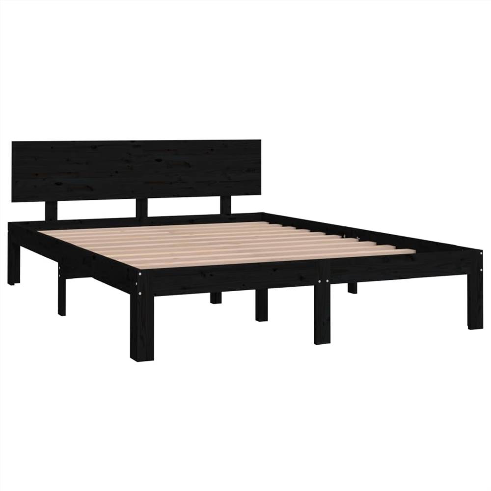 Bed Frame Black Solid Wood 160x200 Cm 5FT King Size 8 Bed Frame Black Solid Wood 160x200 cm 5FT King Size