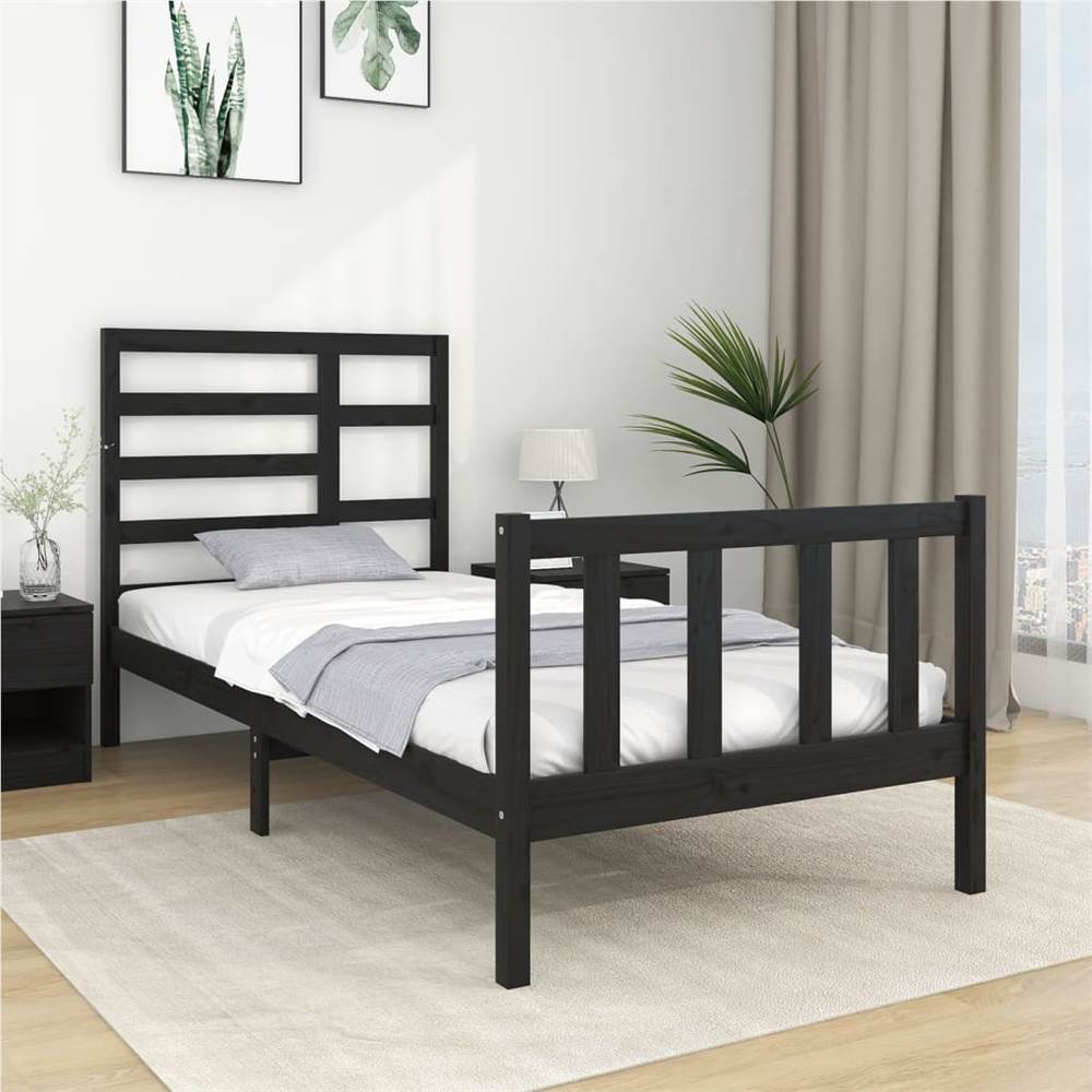 

Bed Frame Black Solid Wood 90x190 cm 3FT Single