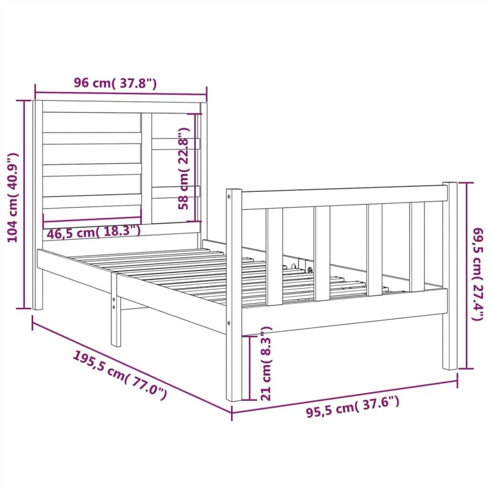Bed Frame Black Solid Wood 90x190 cm 3FT Single