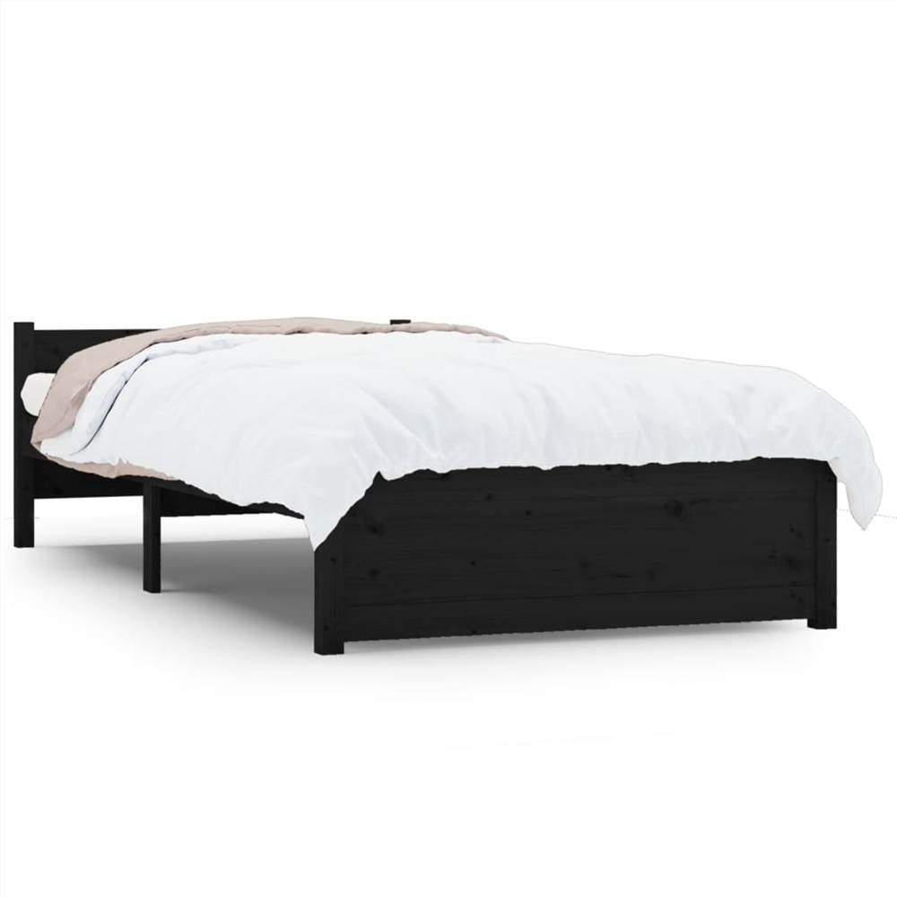 Bed Frame Black Solid Wood 90x190 cm 3FT Single