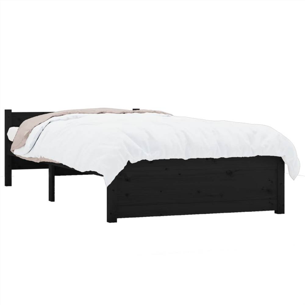 Bed Frame Black Solid Wood 90x190 cm 3FT Single