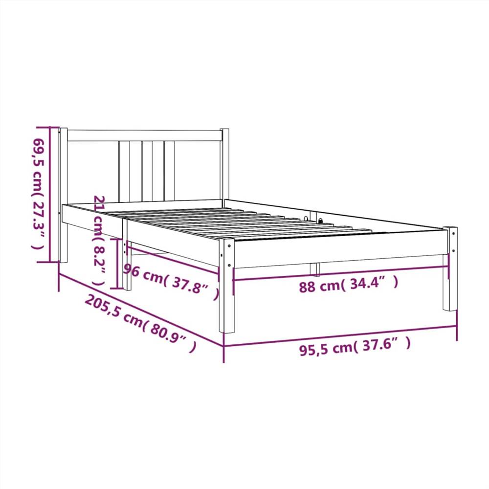 Bed Frame Black Solid Wood 90x200 cm