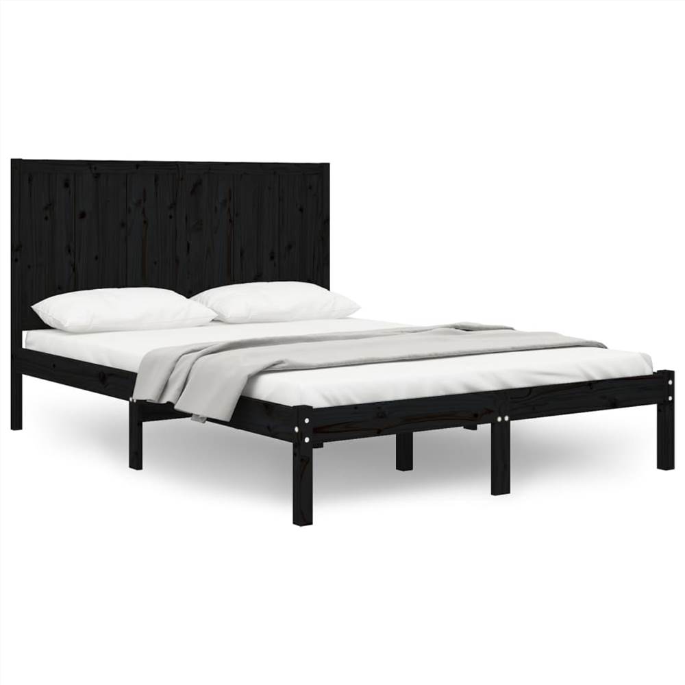Bed Frame Black Solid Wood Pine 120x190 Cm 4FT Small Double 6 Bed Frame Black Solid Wood Pine 120x190 cm 4FT Small Double