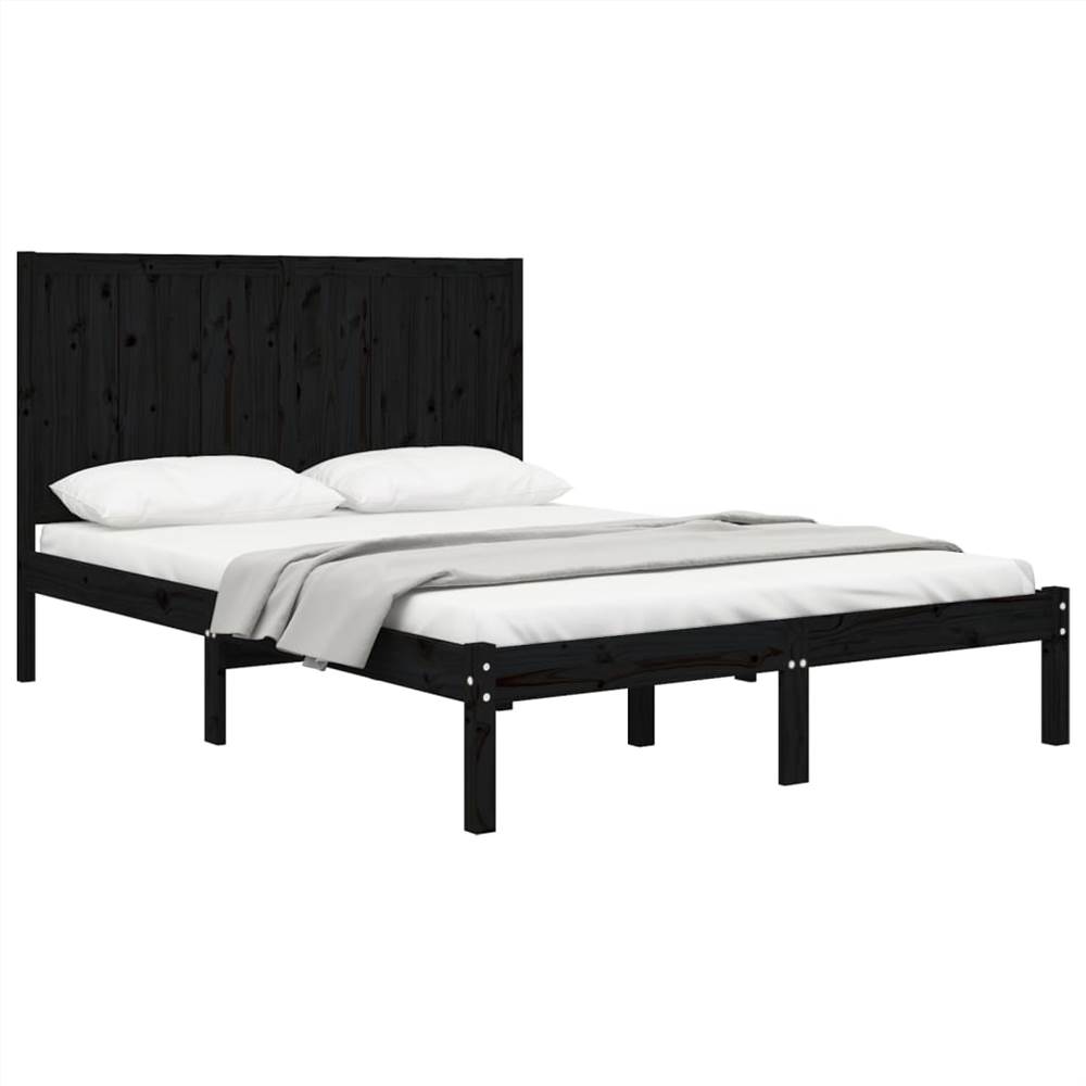Bed Frame Black Solid Wood Pine 120x190 Cm 4FT Small Double 7 Bed Frame Black Solid Wood Pine 120x190 cm 4FT Small Double