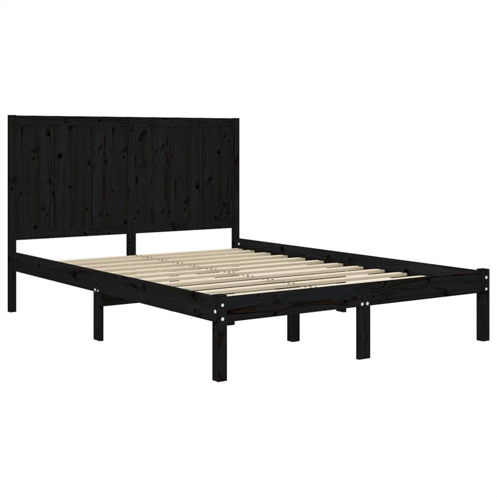 Bed Frame Black Solid Wood Pine 120x190 Cm 4FT Small Double 8 Bed Frame Black Solid Wood Pine 120x190 cm 4FT Small Double