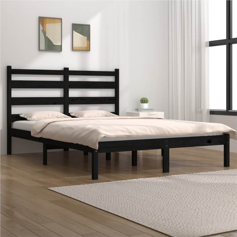Bed Frame Black Solid Wood Pine 135x190 cm 4FT6 Double