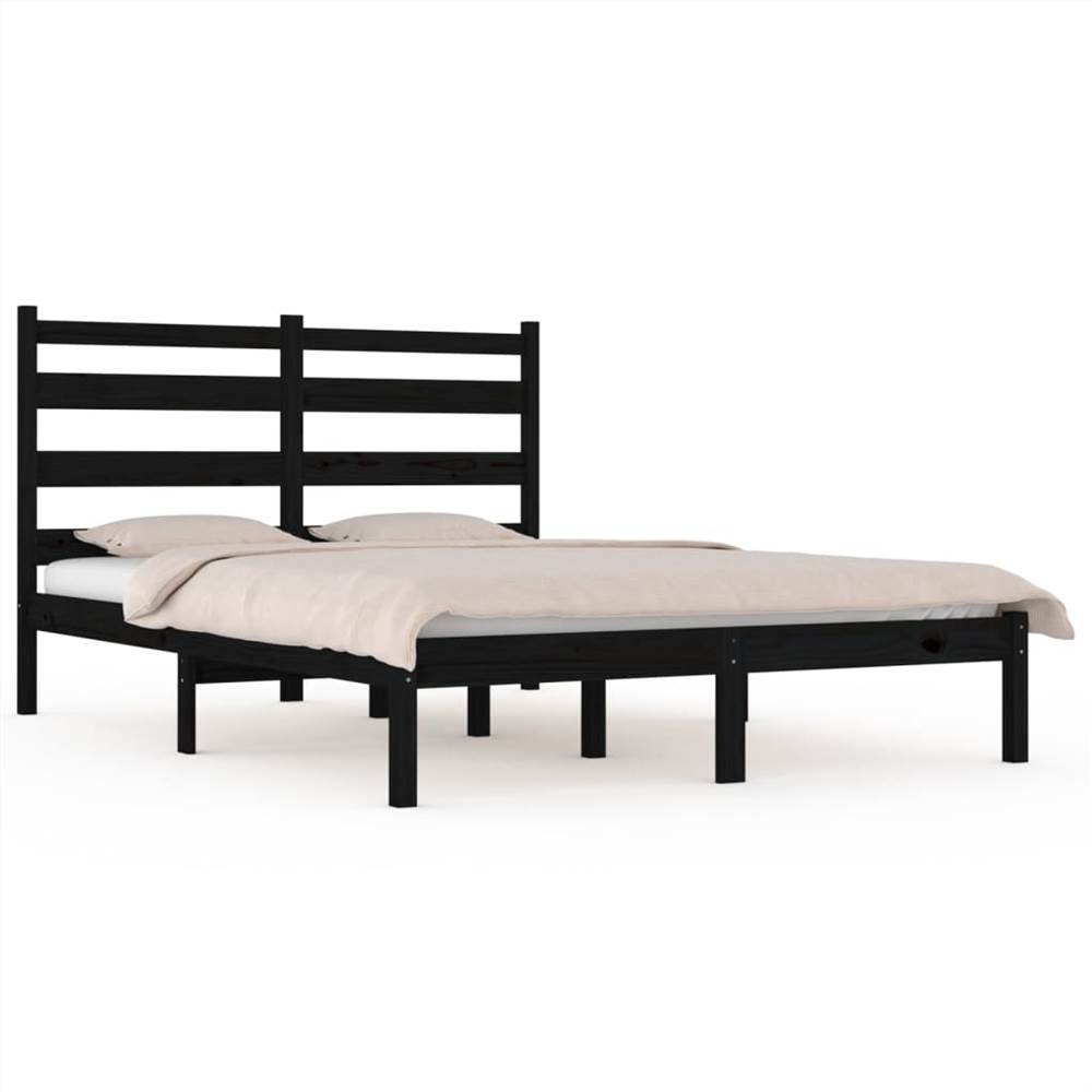 Bed Frame Black Solid Wood Pine 140x190 Cm 7 Bed Frame Black Solid Wood Pine 140x190 cm