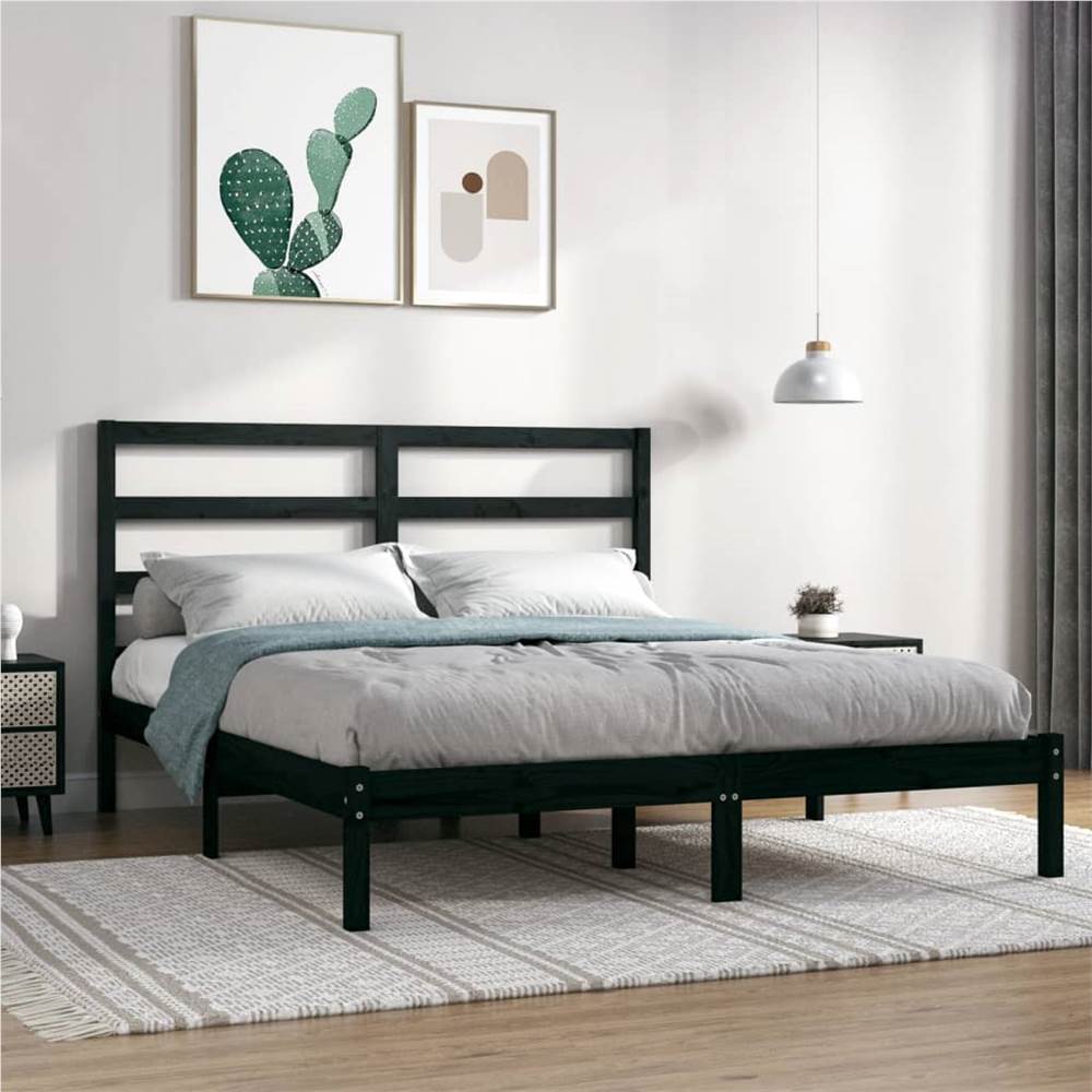 

Bed Frame Black Solid Wood Pine 140x200 cm