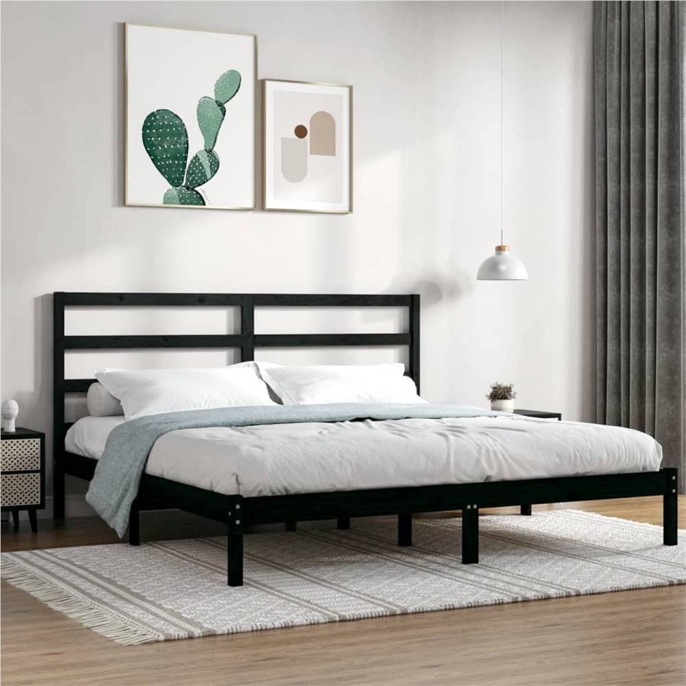 Bed Frame Black Solid Wood Pine 200x200 cm