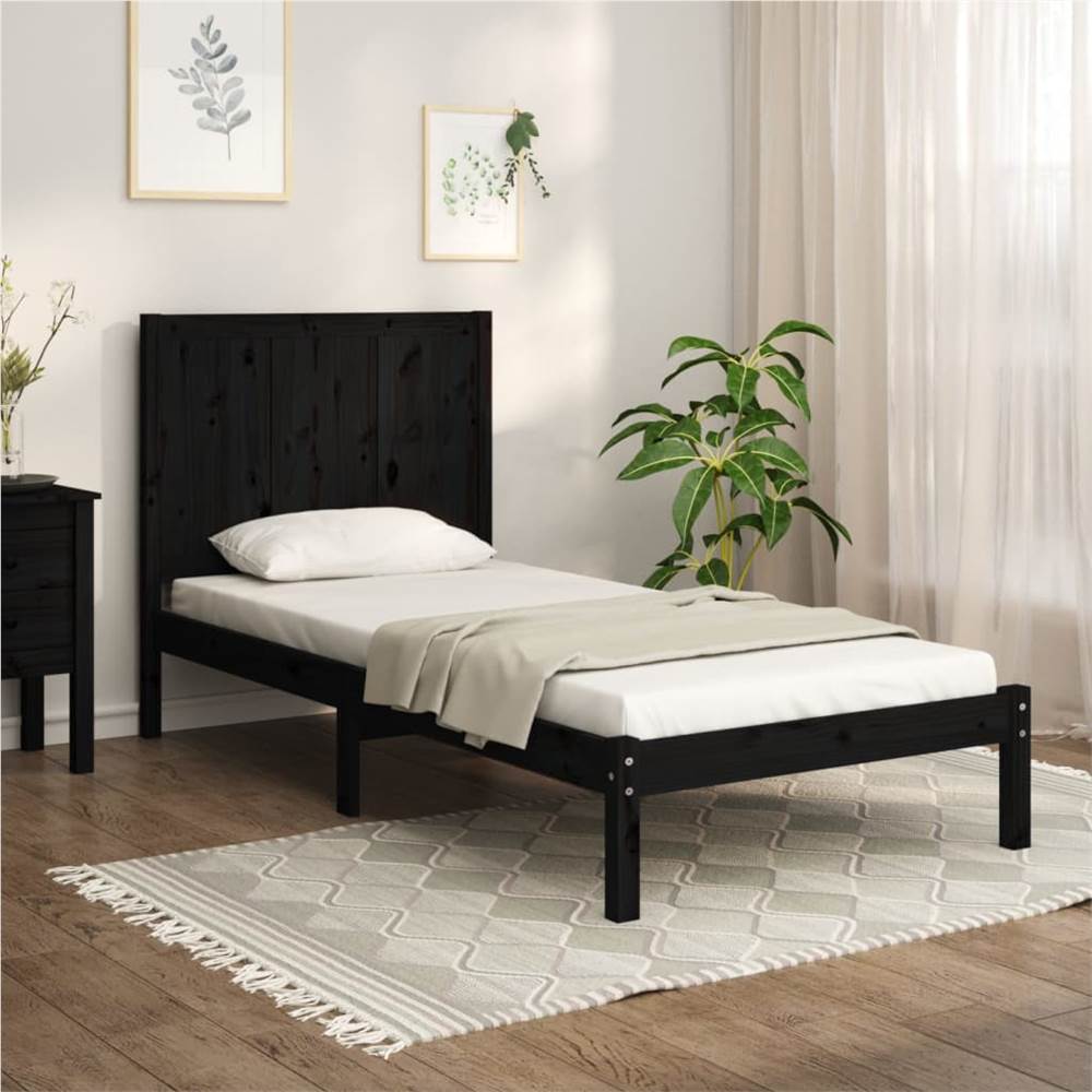 Bed Frame Black Solid Wood Pine 90x200 cm