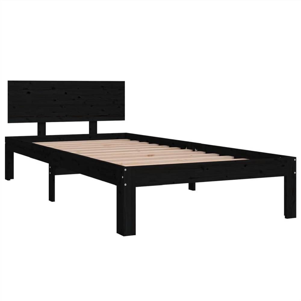 Bed Frame Black Solid Wood Pine 90x200 cm