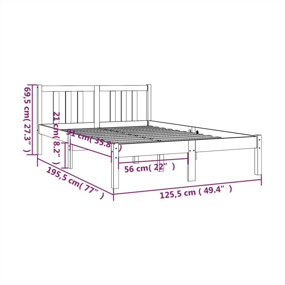 Bed Frame Grey Solid Wood 120x190 cm 4FT Small Double