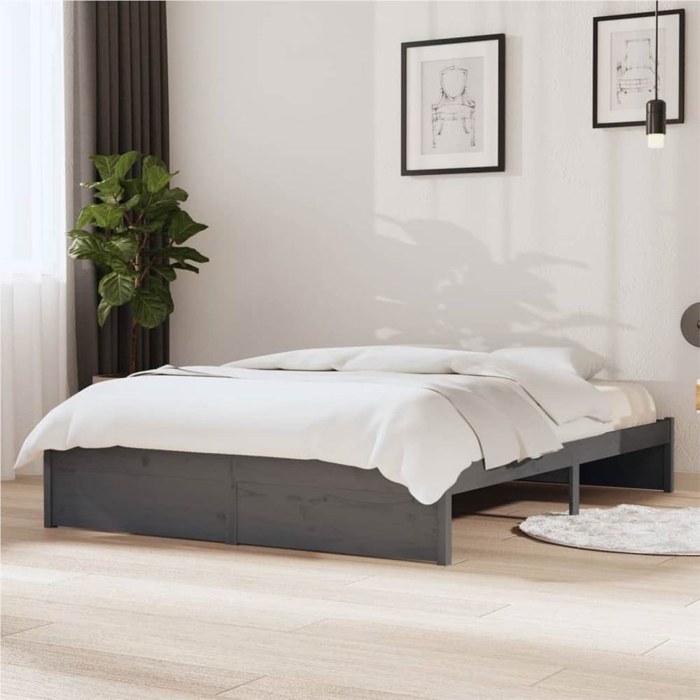 

Bed Frame Grey Solid Wood 135x190 cm 4FT6 Double