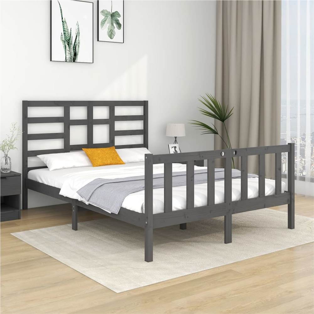 

Bed Frame Grey Solid Wood 135x190 cm 4FT6 Double