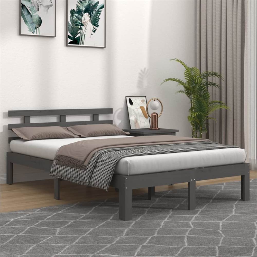 Bed Frame Grey Solid Wood 135x190 cm 4FT6 Double