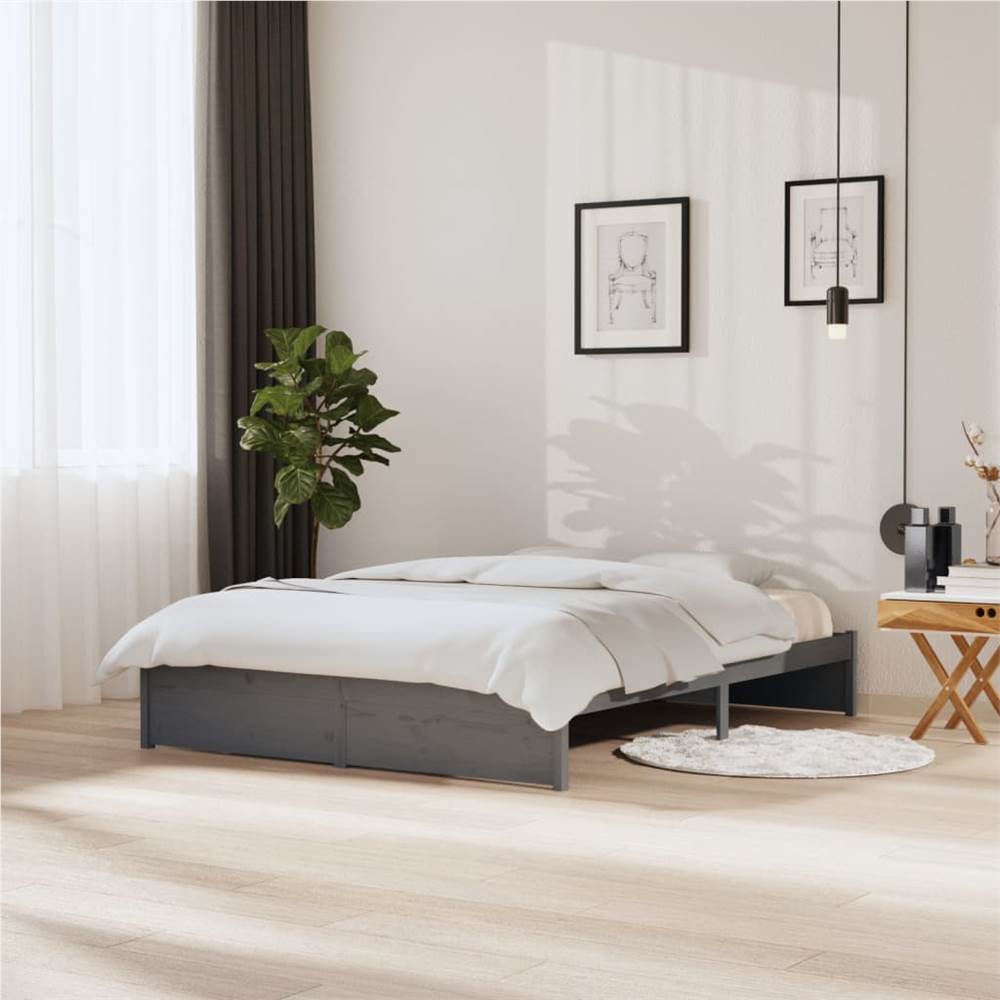 Bed Frame Grey Solid Wood 150x200 cm 5FT King Size
