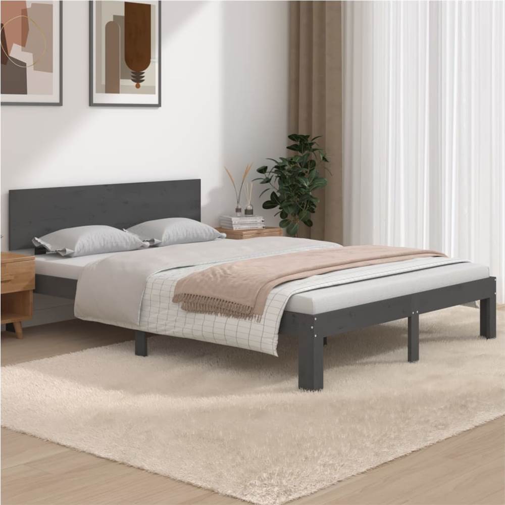 Bed Frame Grey Solid Wood 160x200 cm 5FT King Size
