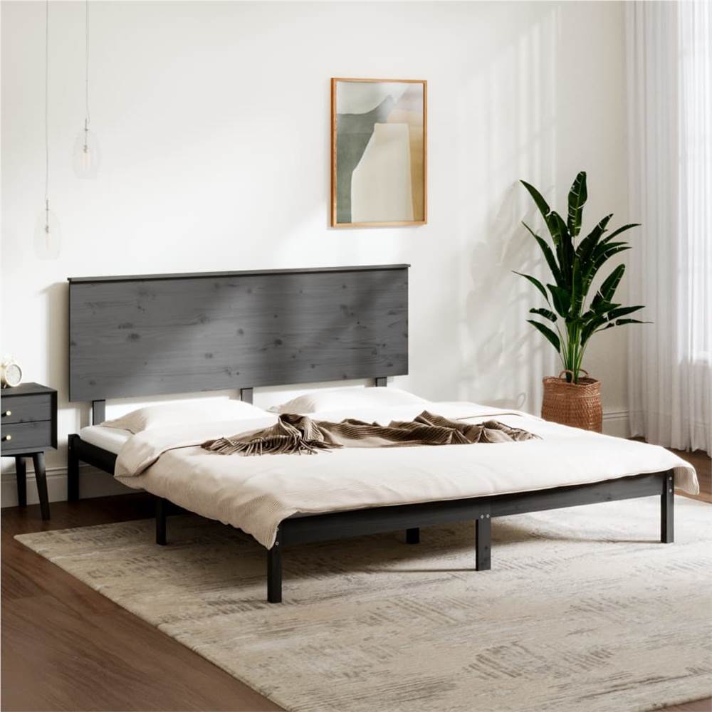 

Bed Frame Grey Solid Wood 180x200 cm 6FT Super King