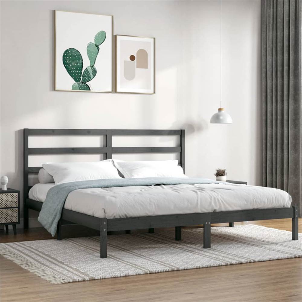

Bed Frame Grey Solid Wood 180x200 cm 6FT Super King