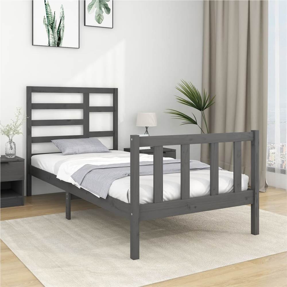 

Bed Frame Grey Solid Wood 90x190 cm 3FT Single