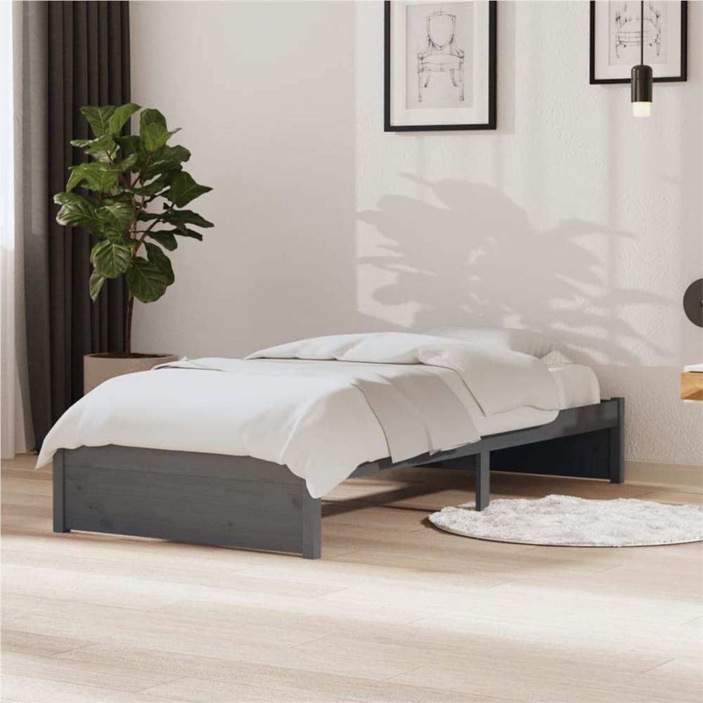 

Bed Frame Grey Solid Wood 90x190 cm 3FT Single
