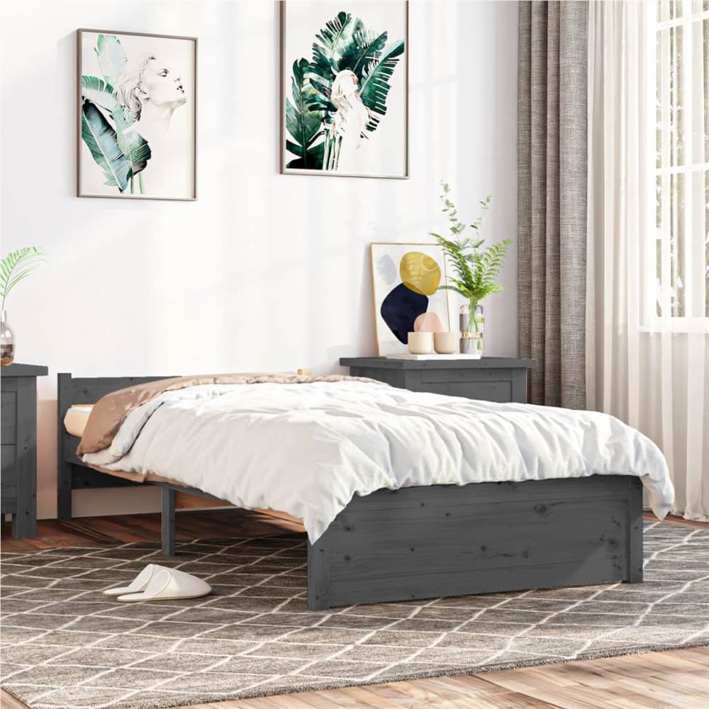 

Bed Frame Grey Solid Wood 90x190 cm 3FT Single