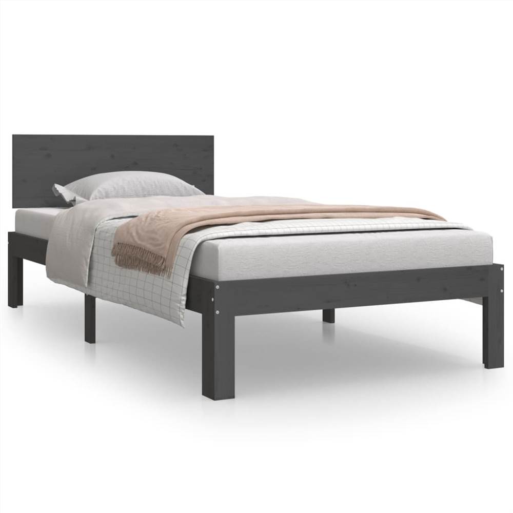 Bed Frame Grey Solid Wood 90x200 cm 3FT Single