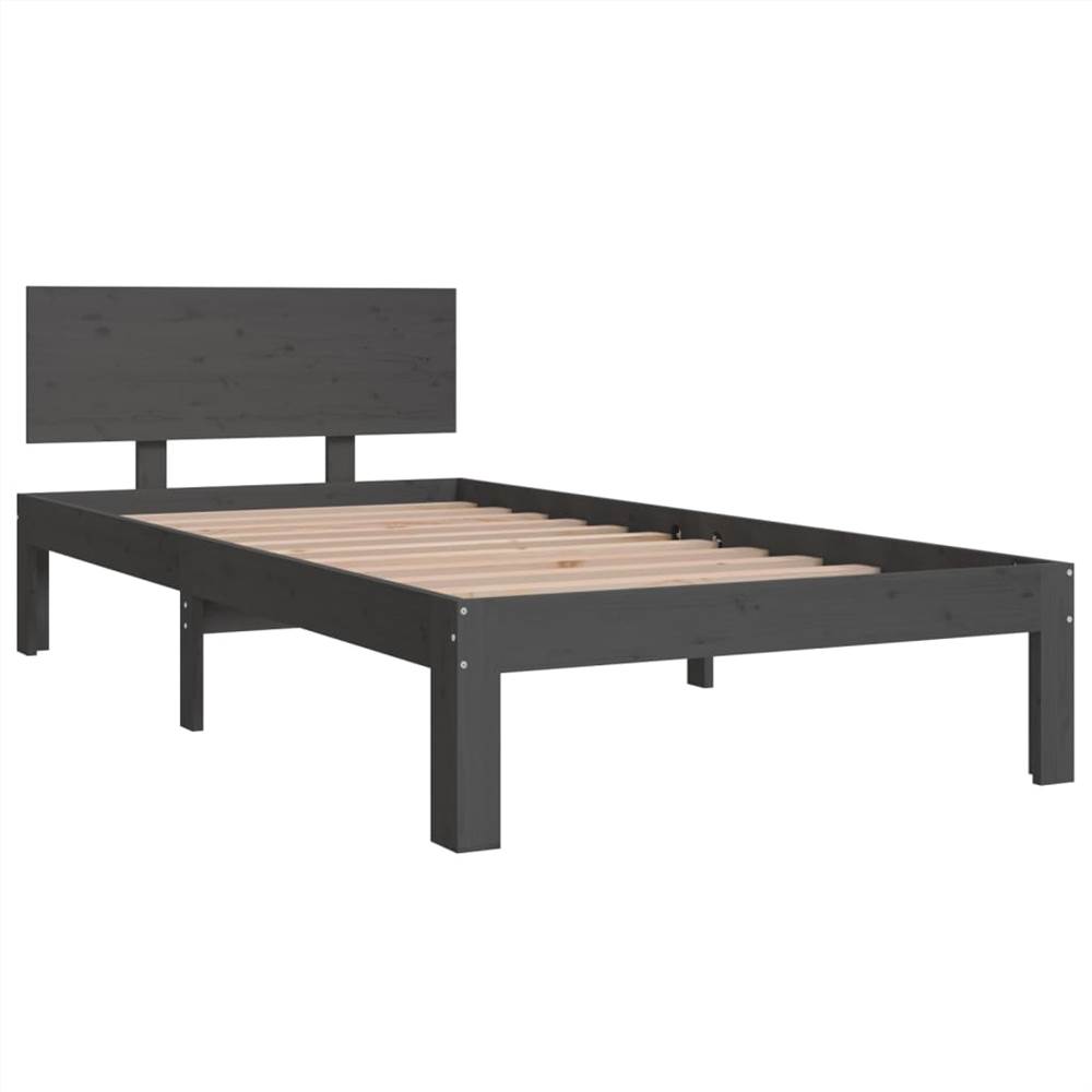 Bed Frame Grey Solid Wood 90x200 cm 3FT Single