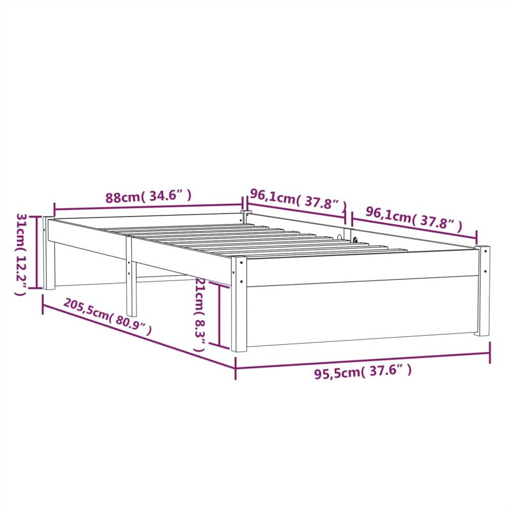 Bed Frame Grey Solid Wood 90x200 cm
