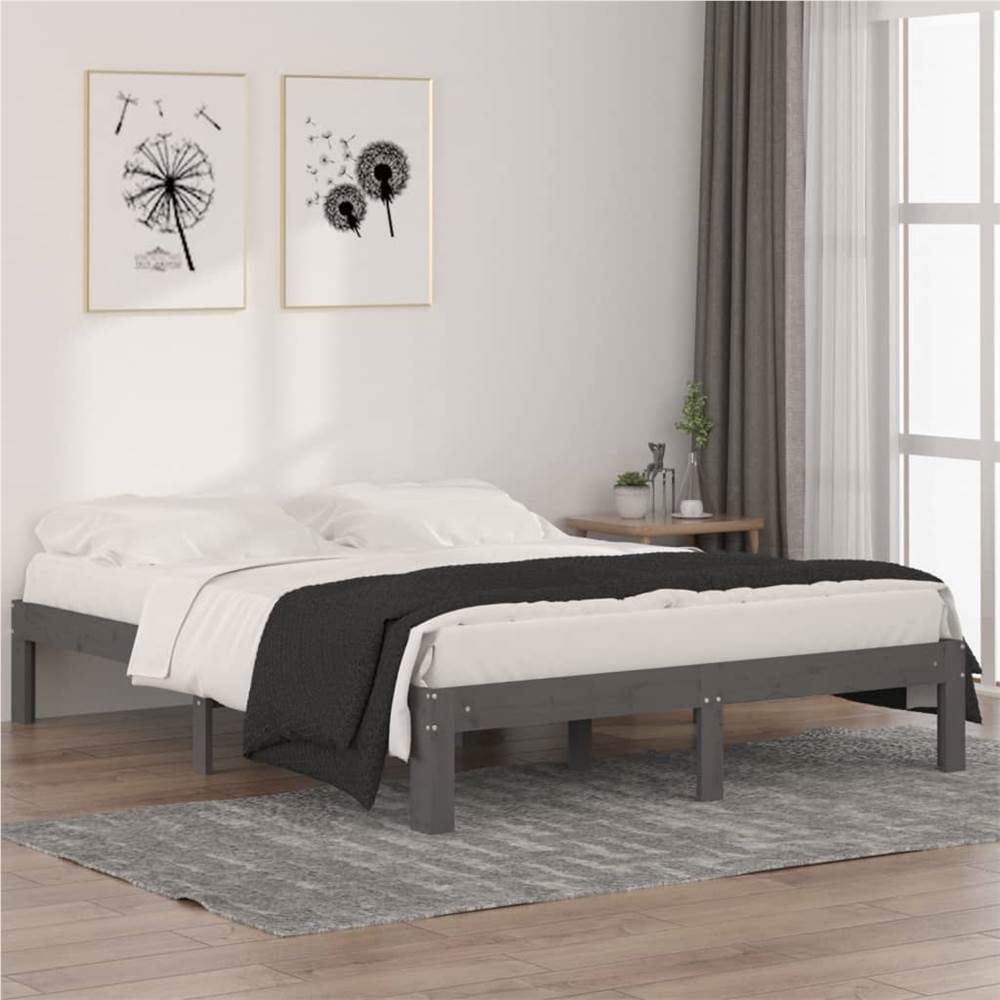 

Bed Frame Grey Solid Wood Pine 140x190 cm