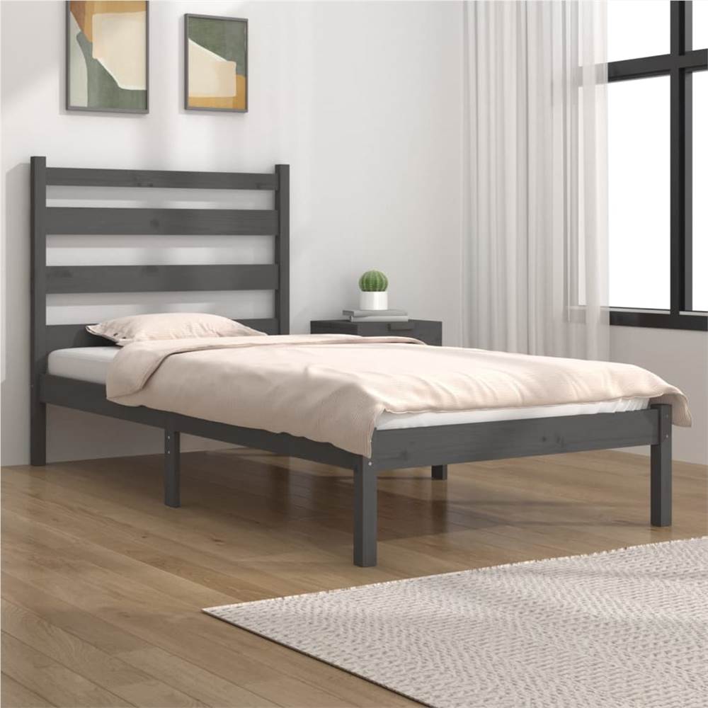 Bed Frame Grey Solid Wood Pine 75x190 cm 2FT6 Small Single