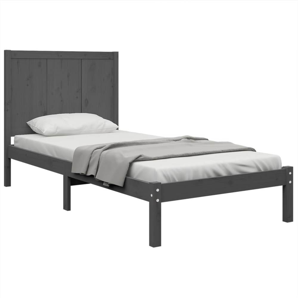 Bed Frame Grey Solid Wood Pine 90x200 cm