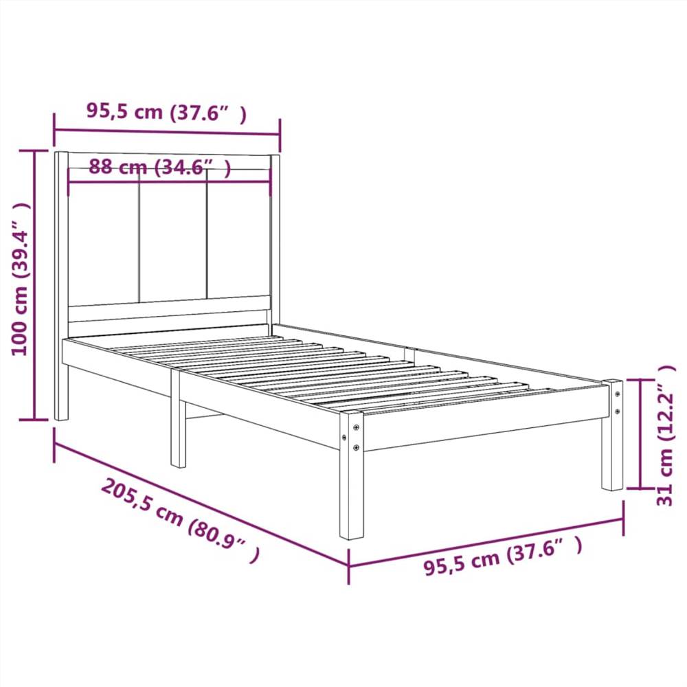 Bed Frame Grey Solid Wood Pine 90x200 cm