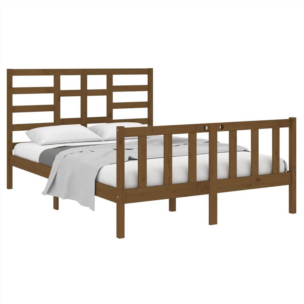 Bed Frame Honey Brown Solid Wood 135x190 Cm 4FT6 Double 8 Bed Frame Honey Brown Solid Wood 135x190 cm 4FT6 Double