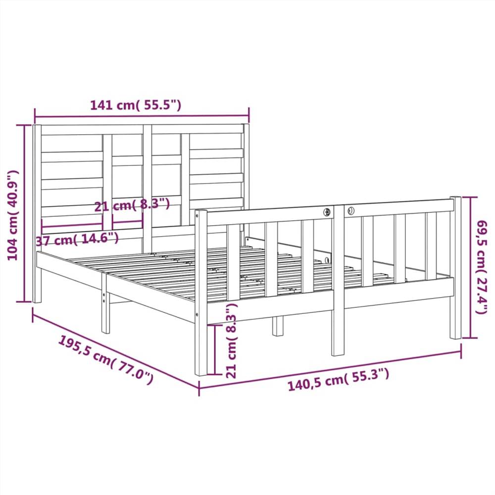 Bed Frame Honey Brown Solid Wood 135x190 cm 4FT6 Double