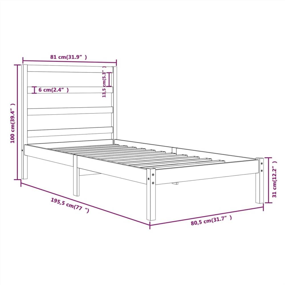 Bed Frame Honey Brown Solid Wood 75x190 cm Small Single