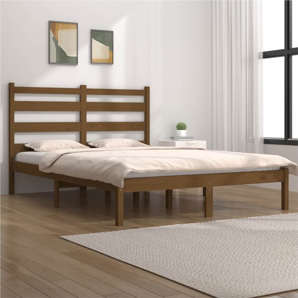Bed Frame Honey Brown Solid Wood Pine 120x190cm 4FT Small Double