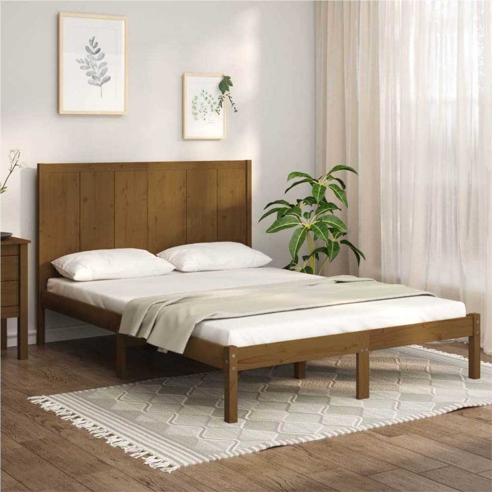 

Bed Frame Honey Brown Solid Wood Pine 135x190 cm 4FT6 Double
