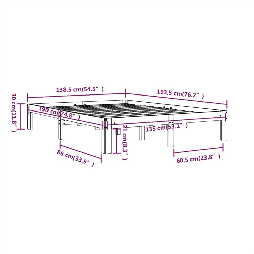 Bed Frame Solid Wood 140x200 cm 4FT6 Double