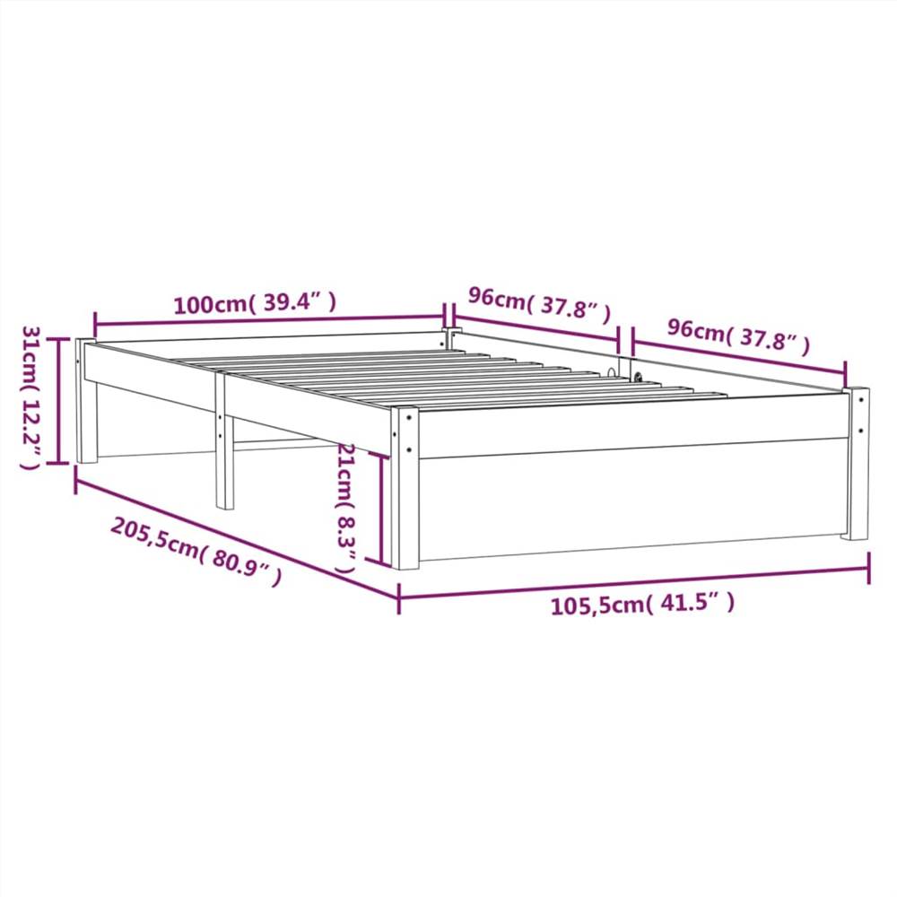 Bed Frame White Solid Wood 100x200 cm