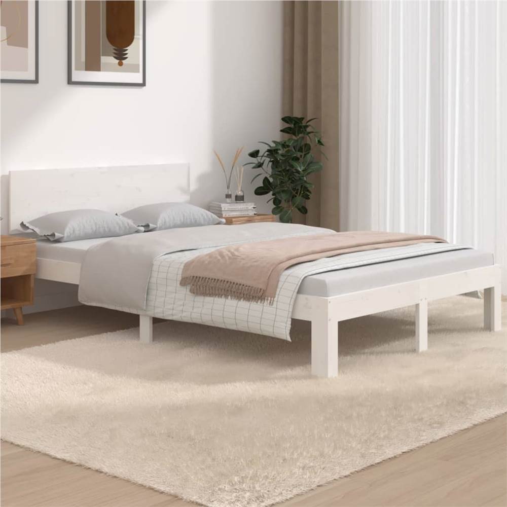 

Bed Frame White Solid Wood 120x200 cm 4FT Small Double