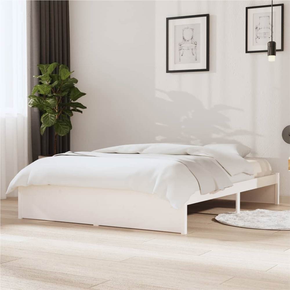 Bed Frame White Solid Wood 135x190 cm 4FT6 Double
