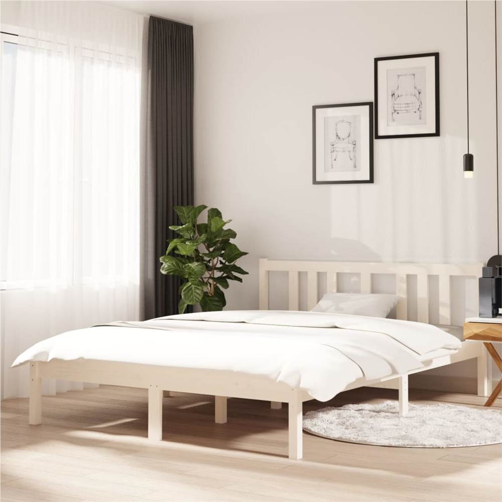 

Bed Frame White Solid Wood 135x190 cm 4FT6 Double